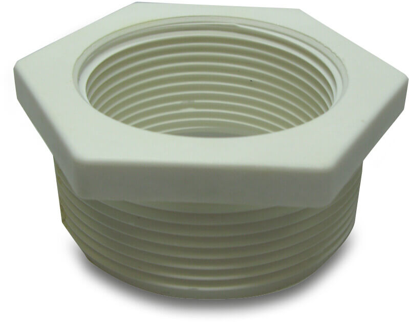 Praher Overgangsmuffe 2" x 1 1/2" udvendig gevind x indvendig gevind hvid